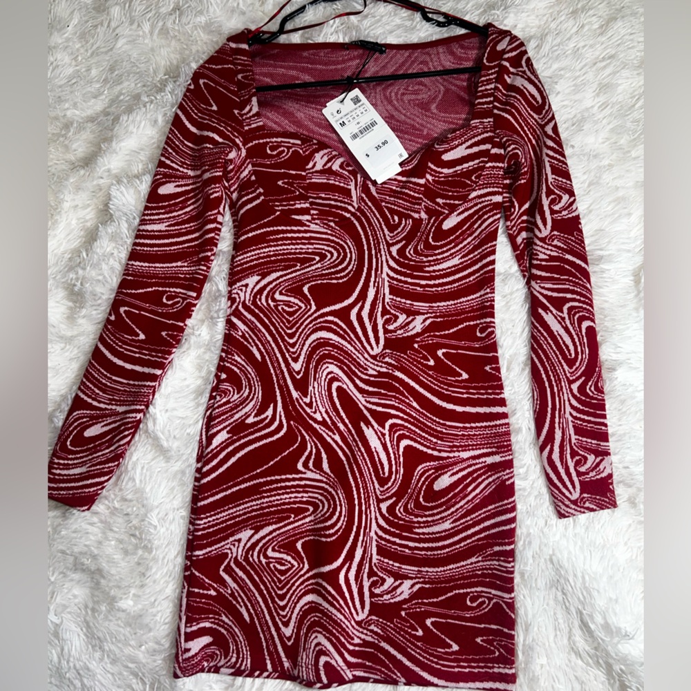 Zara mini long sleeve red dress Bodycon